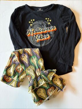 Halloween Vibes Kids Long Sleeve Top & Ghost Ruffle Pants Boutique Style N1